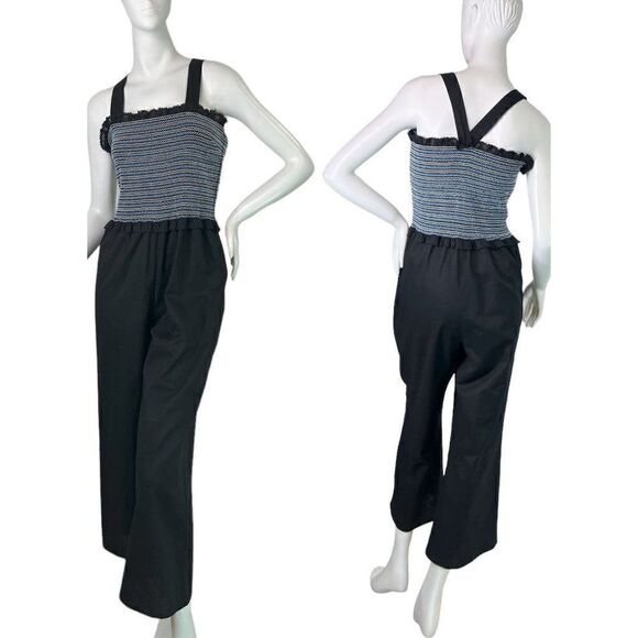 KISSUI Black Sleeveless Smocked Wide Leg Jumpsuit Swim Cover Up Resortwear Small - Picture 1 of 10